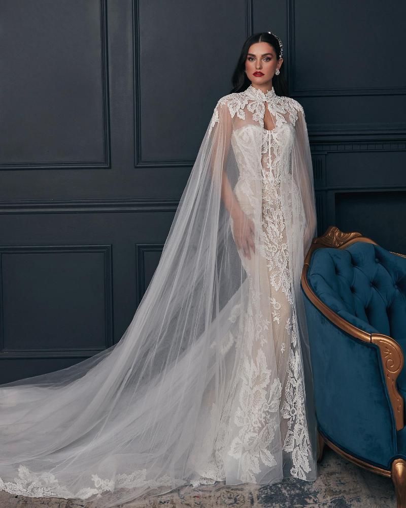 121235-Vintage Beaded Wedding Dress with Cape and Strapless Sweetheart Neckline5