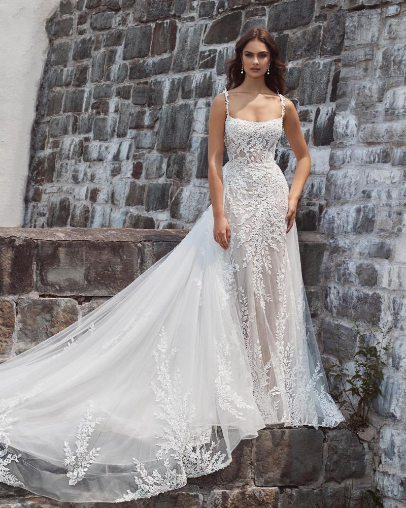 124105-Sexy Beaded Wedding Dress with Overskirt and Spaghetti Straps3